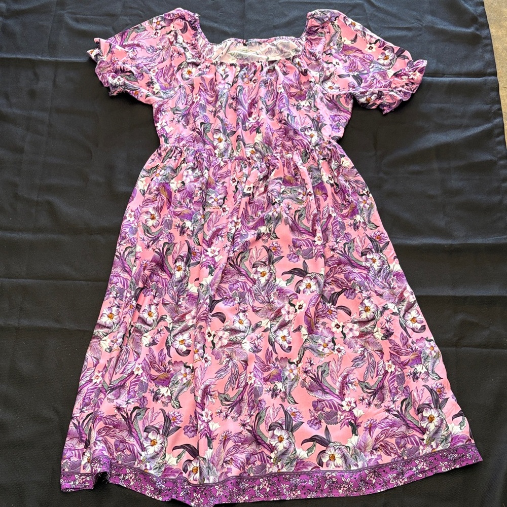 BloomChic Pink and Purple Floral Midi Dress
